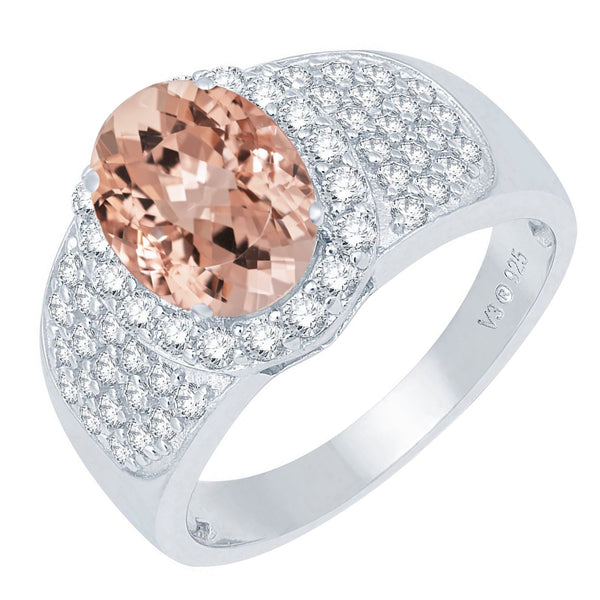 V3 Jewelry Morganite & White Topaz Oval-Cut Halo Ring
