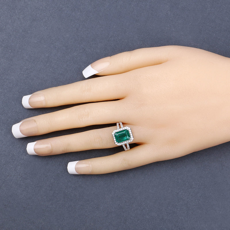 IGI Certified 3.66 Carat Genuine Zambian Emerald and White Diamond 14K White Gold Ring