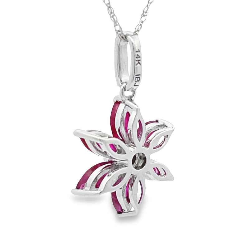 .31ct Ruby Diamond Flower Pendant 14KT White Gold