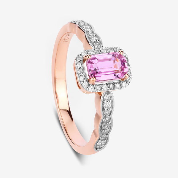 0.80 Carat Genuine Pink Sapphire and White Diamond 14K Rose Gold Ring