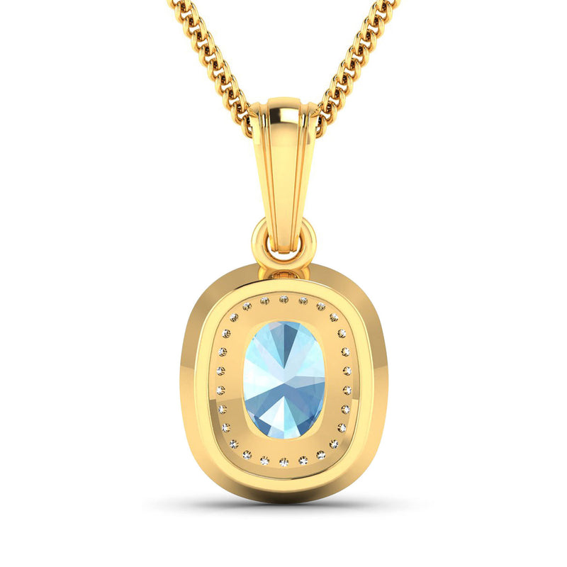 1.35 Carat Genuine Aquamarine and White Diamond 14K Yellow Gold Pendant