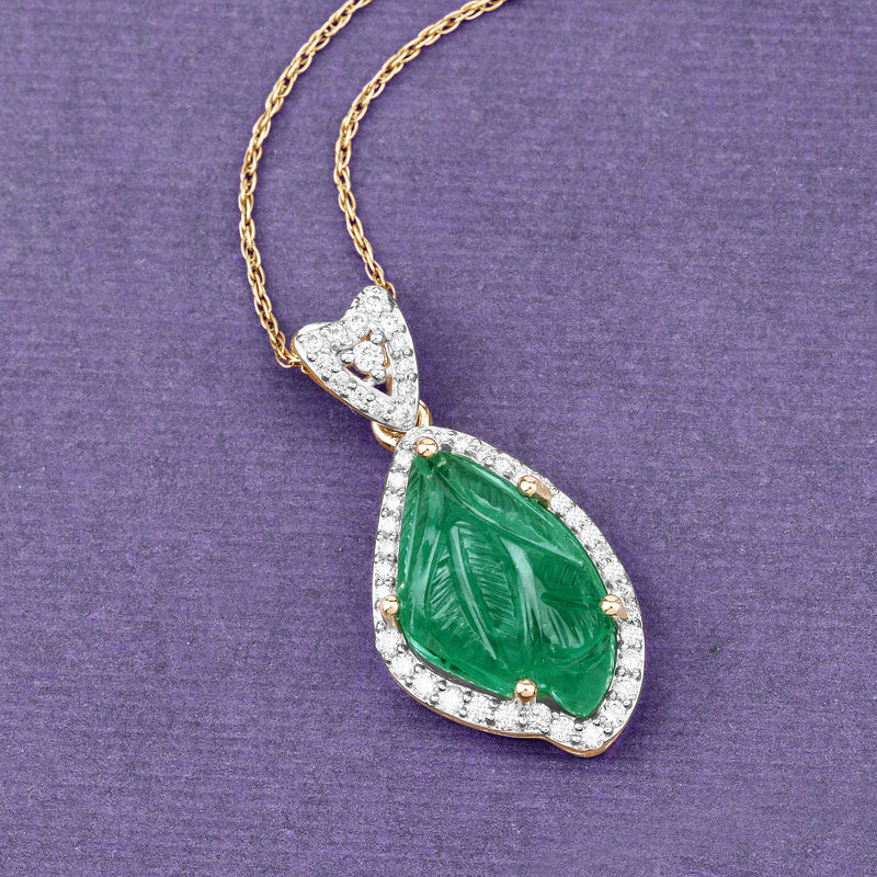 6.28 Carat Genuine Colombian Emerald and White Diamond 14K Yellow Gold Pendant