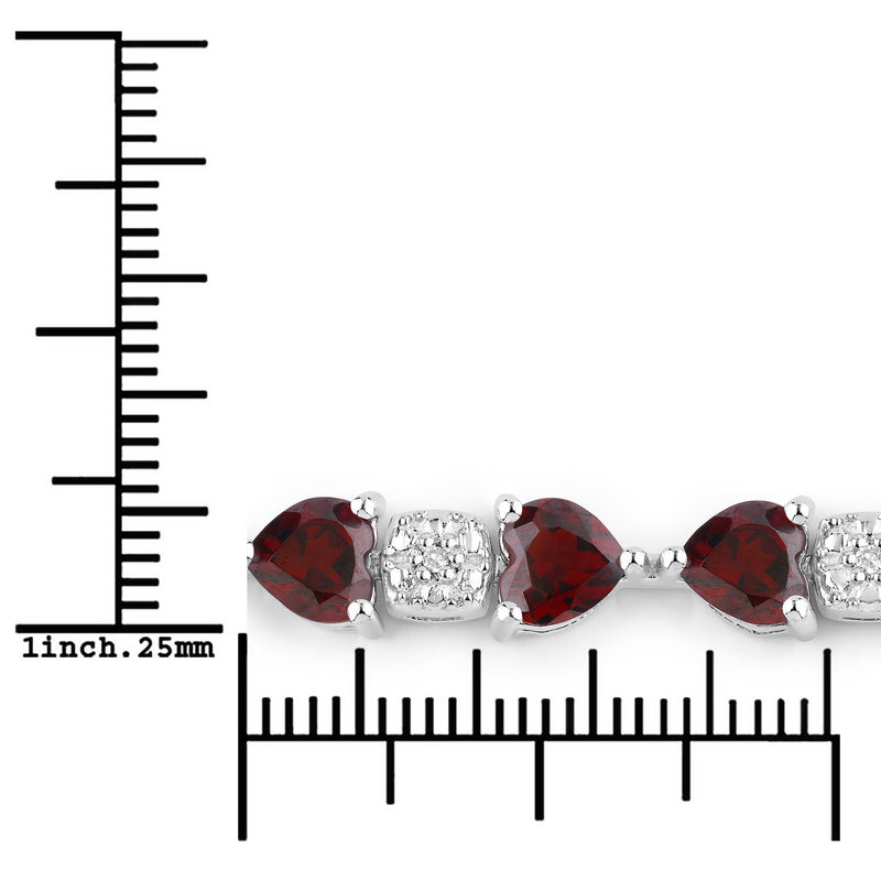 11.10 Carat Genuine Garnet and White Diamond .925 Sterling Silver Bracelet