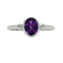 Natural .70ct Amethyst Diamond Ring 10KT White Gold