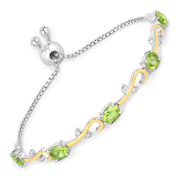 4.21 Carat Genuine Peridot and White Topaz .925 Sterling Silver Bracelet