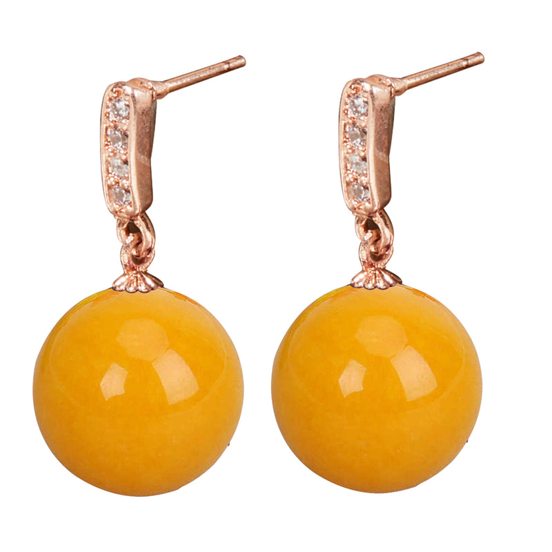 Gold Over Brass Yellow Amber Earring with Cubic Zirconia Drop Earring