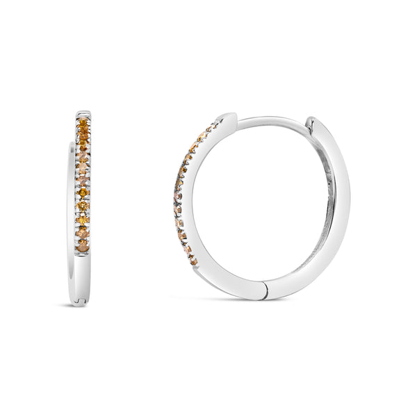 925 Sterling Silver 1/10 Cttw Yellow Diamond Hoop Snap Post Hoop Earrings (Yellow Color, I3 Clarity)