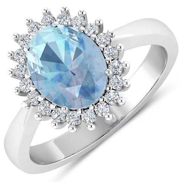 1.24 Carat Genuine Aquamarine and White Diamond 14K White Gold Ring