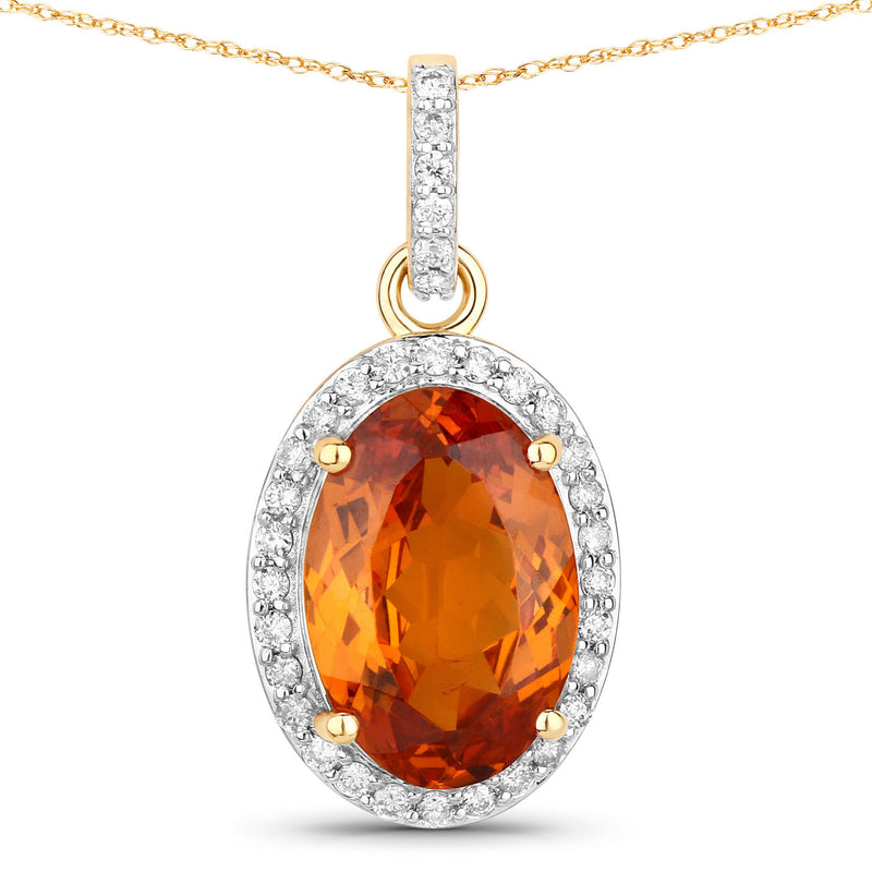 4.83 Carat Genuine Spessartite Garnet and White Diamond 14K Yellow Gold Pendant