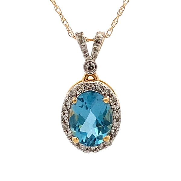 Blue Topaz Diamond Fashion Pendants 14KT Yellow Gold