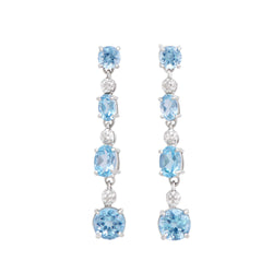 Rodium Plated 925 Sterling Silver Blue topaz  0.06 Diamond Earrings for Women