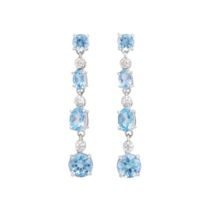 Rodium Plated 925 Sterling Silver Blue topaz  0.06 Diamond Earrings for Women