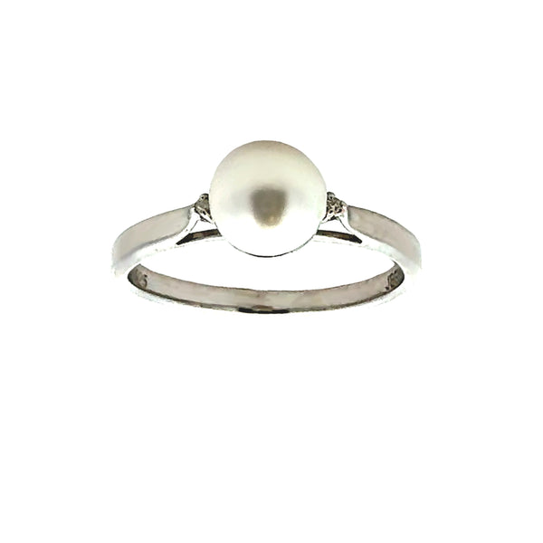 Natural .01ct FW Pearl Diamond Ring Sterling Silver