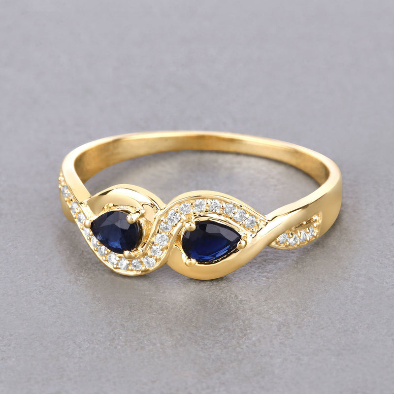 0.47 Carat Genuine Blue Sapphire and White Diamond 14K Yellow Gold Ring