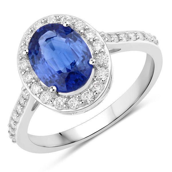 2.51 Carat Genuine Blue Sapphire and White Diamond 18K White Gold Ring