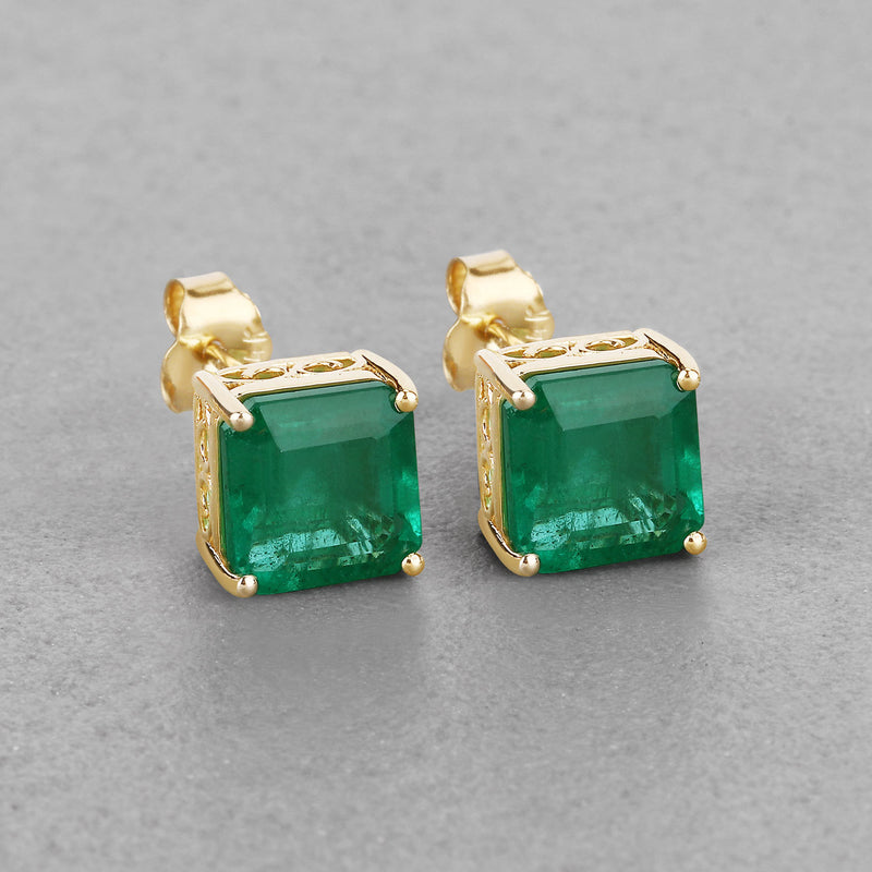 IGI Certified 4.36 Carat Genuine Zambian Emerald 14K Yellow Gold Earrings