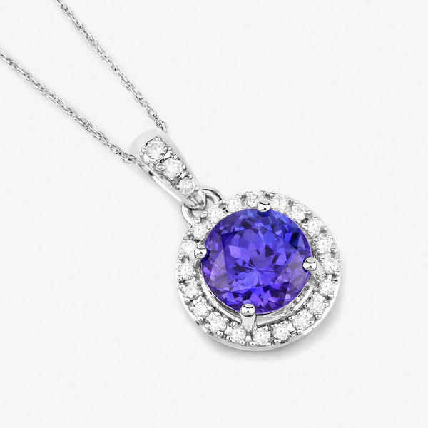 2.50 Carat Genuine Tanzanite and White Diamond 14K White Gold Pendant