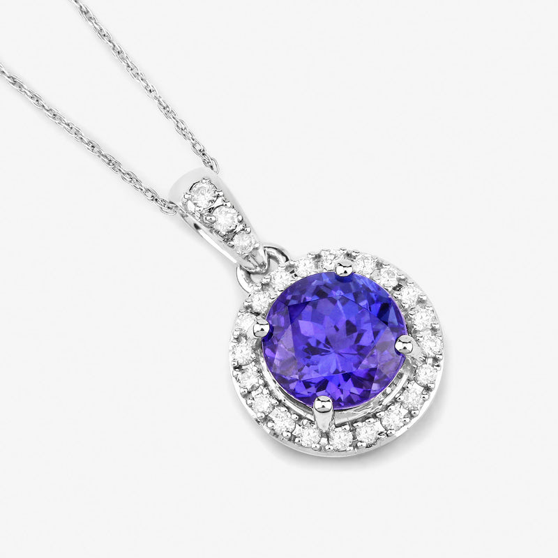 2.50 Carat Genuine Tanzanite and White Diamond 14K White Gold Pendant