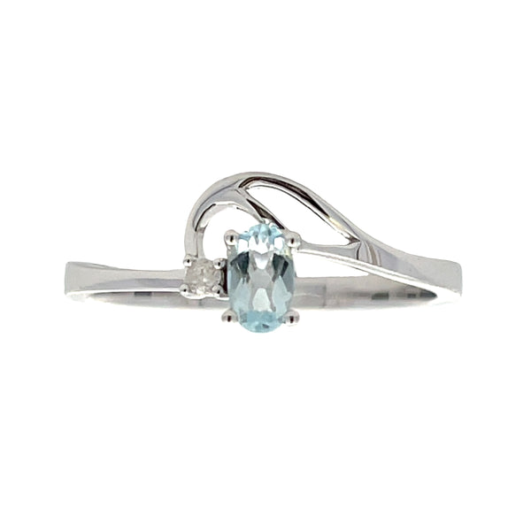 Natural .02ct Aquamarine Diamond Ring 10KT White Gold