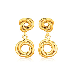 14k Yellow Gold Love Knot Stud Earrings with Drops