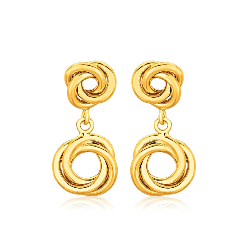 14k Yellow Gold Love Knot Stud Earrings with Drops