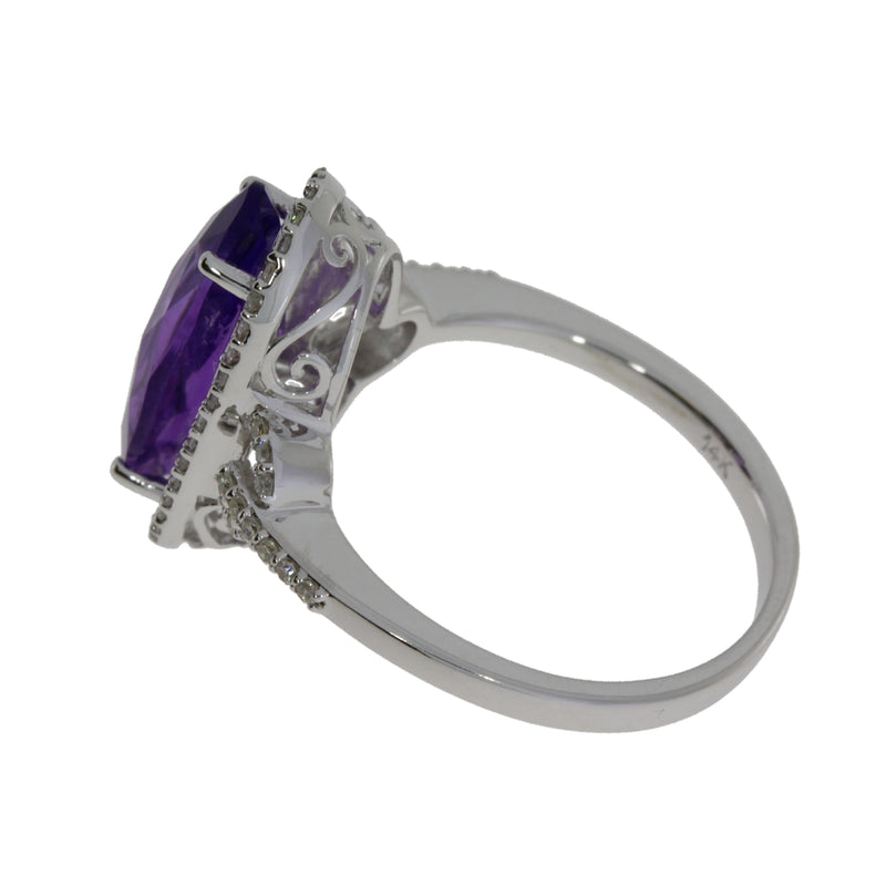 Genuine .22ct Amethyst Diamond Ring 14KT White Gold