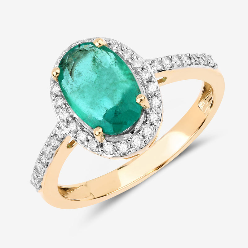 1.78 Carat Genuine Zambian Emerald and White Diamond 14K Yellow Gold Ring