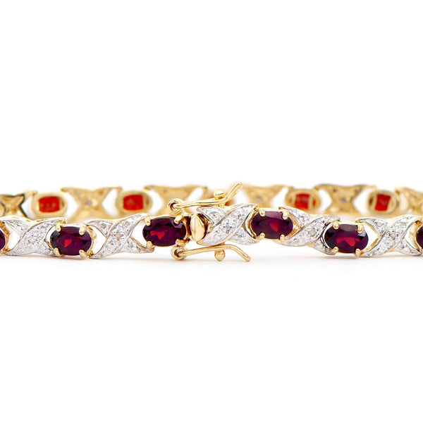 7.34 ctw Garnet & Diamonds 18K Gold Plated Designer Bracelet 7.8 in