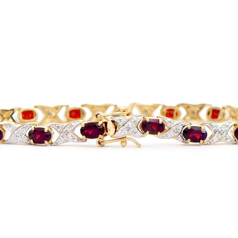 7.34 ctw Garnet & Diamonds 18K Gold Plated Designer Bracelet 7.8 in