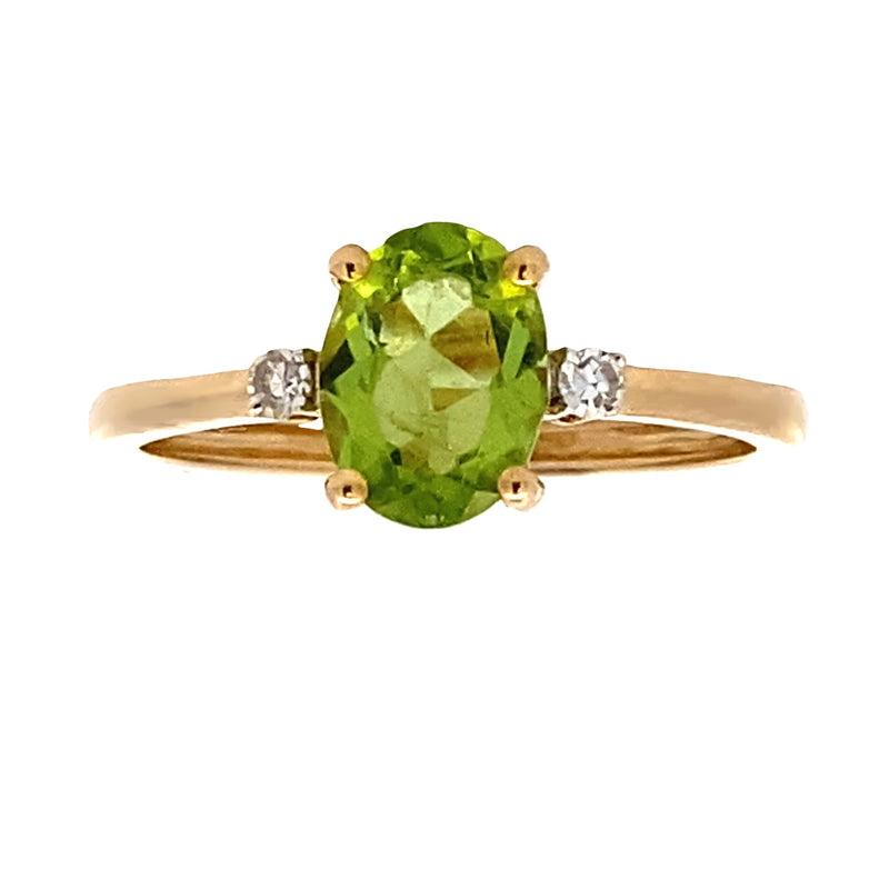 Natural 1.40ct Peridot Diamond Ring 14KT Yellow Gold