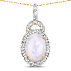 3.30 Carat Genuine Ethiopian Opal and White Diamond 14K Yellow Gold Pendant