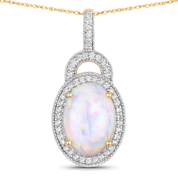 3.30 Carat Genuine Ethiopian Opal and White Diamond 14K Yellow Gold Pendant