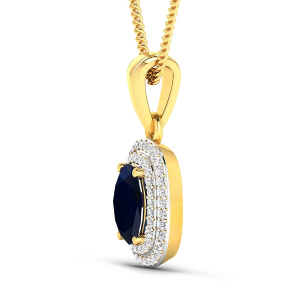 1.83 Carat Genuine Blue Sapphire and White Diamond 14K Yellow Gold Pendant