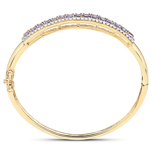 14K Yellow Gold Plated 4.39 Carat Genuine Tanzanite and White Topaz .925 Sterling Silver Bangle
