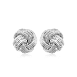 14k White Gold Love Knot with Ridge Texture Earrings