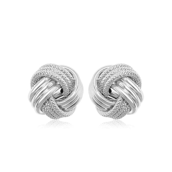 14k White Gold Love Knot with Ridge Texture Earrings