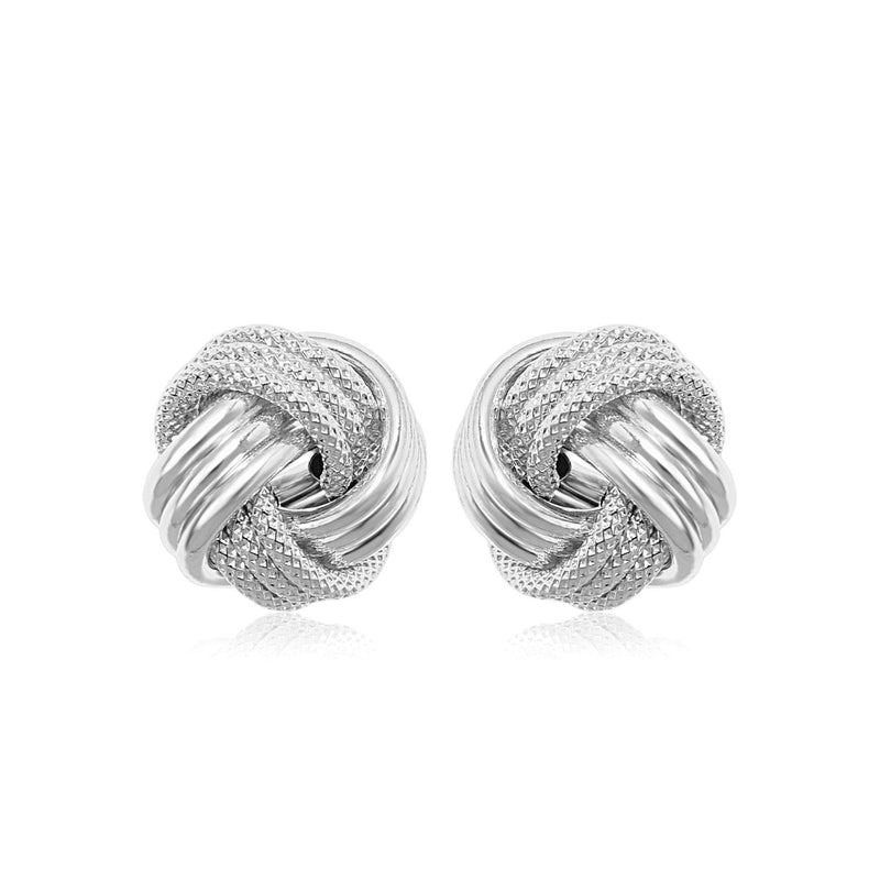 14k White Gold Love Knot with Ridge Texture Earrings