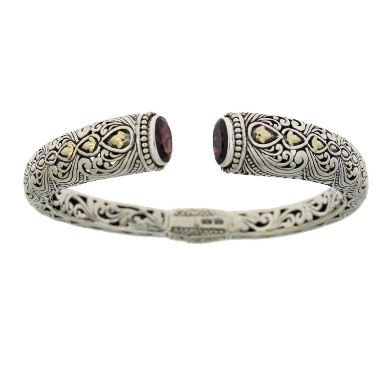 3.20ct Garnet Bangle Bracelet Sterling Silver 18KT Gold