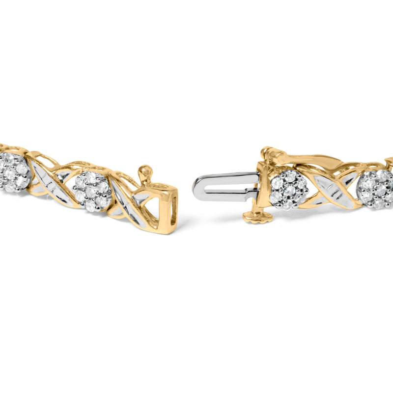 10K Yellow Gold 1.00 Cttw Round Cut Diamond Cross Link 7" Bracelet (I-J Color, I2-I3 Clarity)