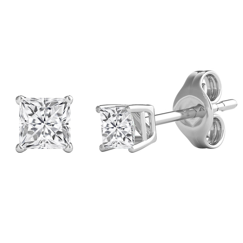 V3 Jewelry 2.75CT Natural White Topaz Sterling Silver Women's Square Stud Earrings