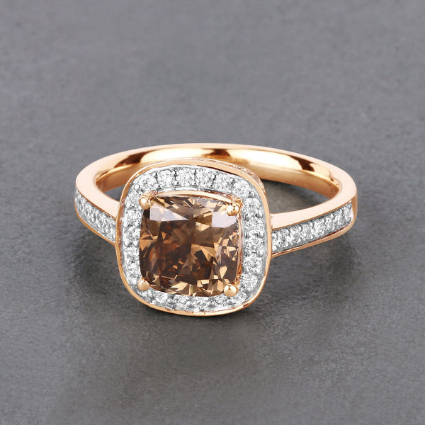 IGI Certified 2.19 Carat Genuine Brown Diamond Center and 0.36cttw White Diamond 18K Yellow Gold Ring (2.55cttw)