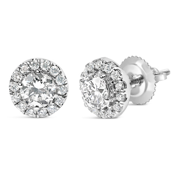 14K White Gold 1.0 Cttw Round Lab-Grown Diamond Halo Stud Earrings (F-G Color, VS2-SI1 Clarity)