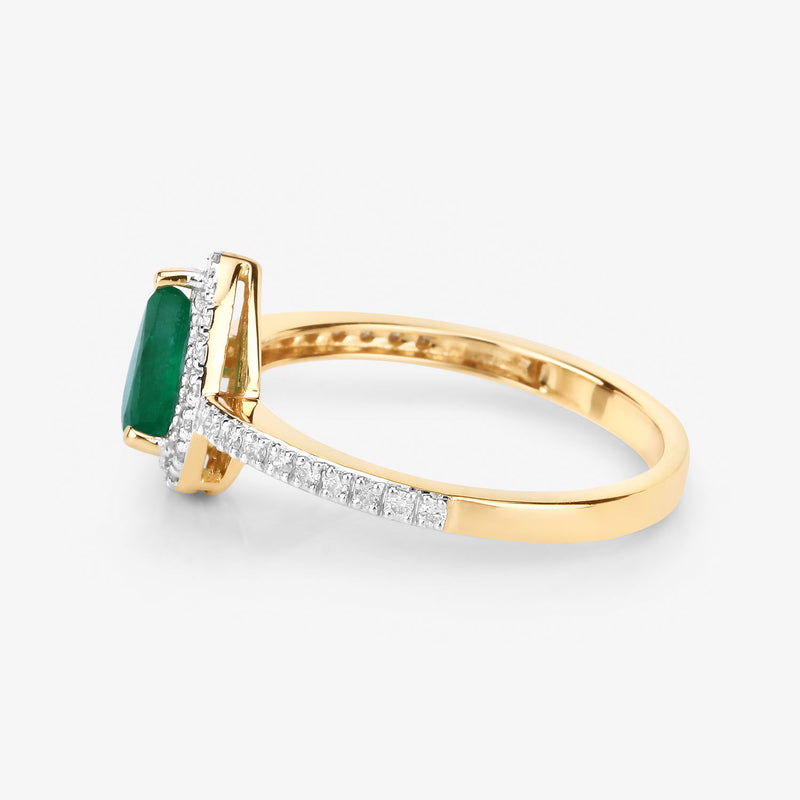 0.88 Carat Genuine Zambian Emerald and White Diamond 14K Yellow Gold Ring