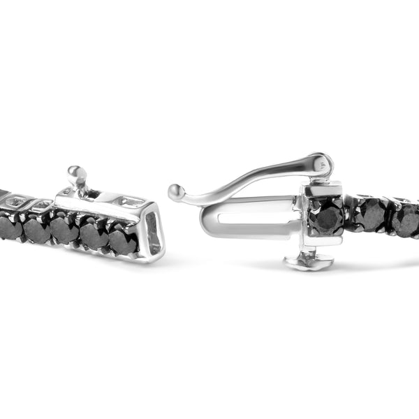 .925 Sterling Silver 3.0 Cttw 4-Prong Set Treated Black Round-Cut Diamond Classic Tennis Bracelet (Black Color, I2-I3 Clarity) - 7.25"