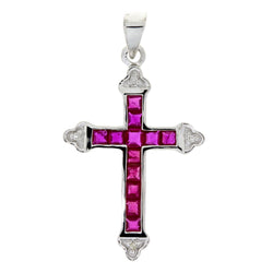 Ruby Diamond Cross Religious Pendant 10KT White Gold