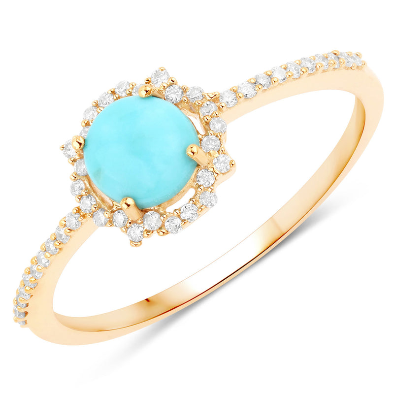 0.50 Carat Genuine Turquoise and White Diamond 10K Yellow Gold Ring