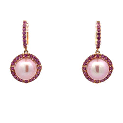 1.60ct FW Pearl Amethyst Dangle Earrings 18KT Rose Gold