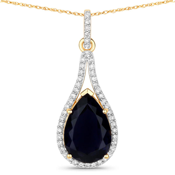 5.42 Carat Genuine Iolite and White Diamond 14K Yellow Gold Pendant