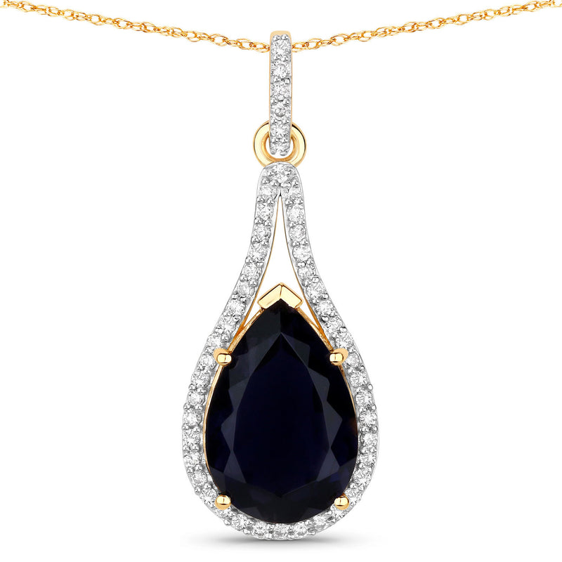 5.42 Carat Genuine Iolite and White Diamond 14K Yellow Gold Pendant