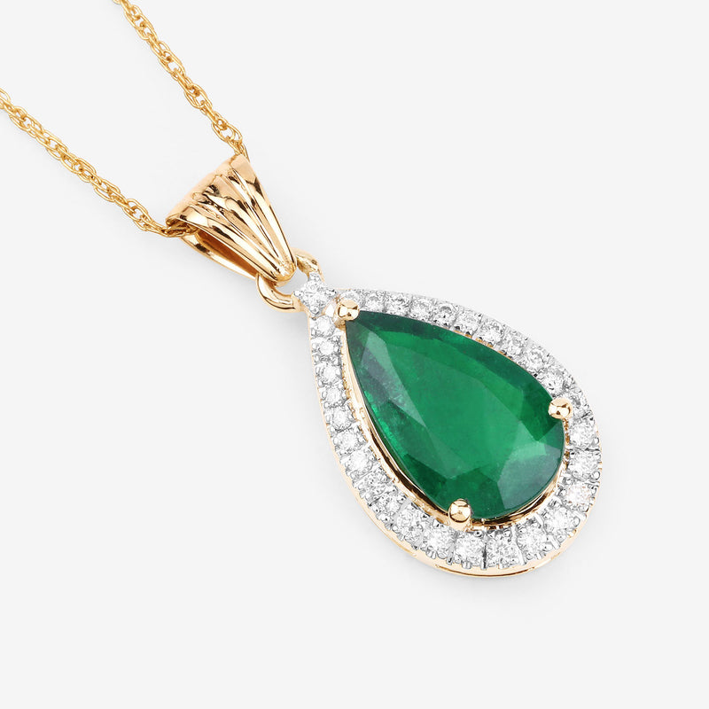 IGI Certified 2.37 Carat Genuine Zambian Emerald and White Diamond 14K Yellow Gold Pendant